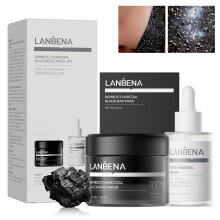 LANBENA 3-in-1 Blackhead Removal Set - Bamboo Charcoal Pore Strips (30g) Pore Minimizing Serum (30ml) & Removal Paper - Mask for Face Minimizes Por