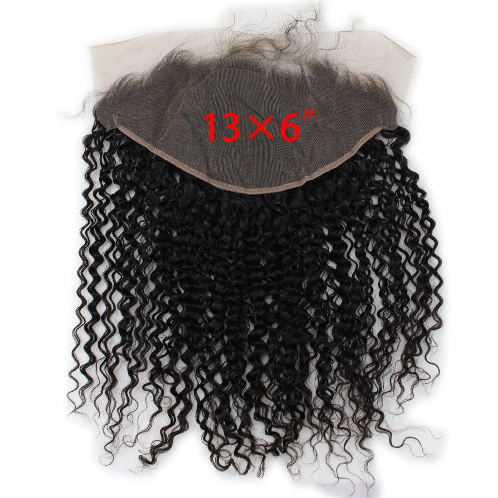 Teraman Unisex Black 13X6 Lace Frontal Transparent Lace 100% Unprocessed Brazilian Virgin Human Hair Lace Closure Pre Plucked With Baby Hair Natural Color (13X6 Jerr