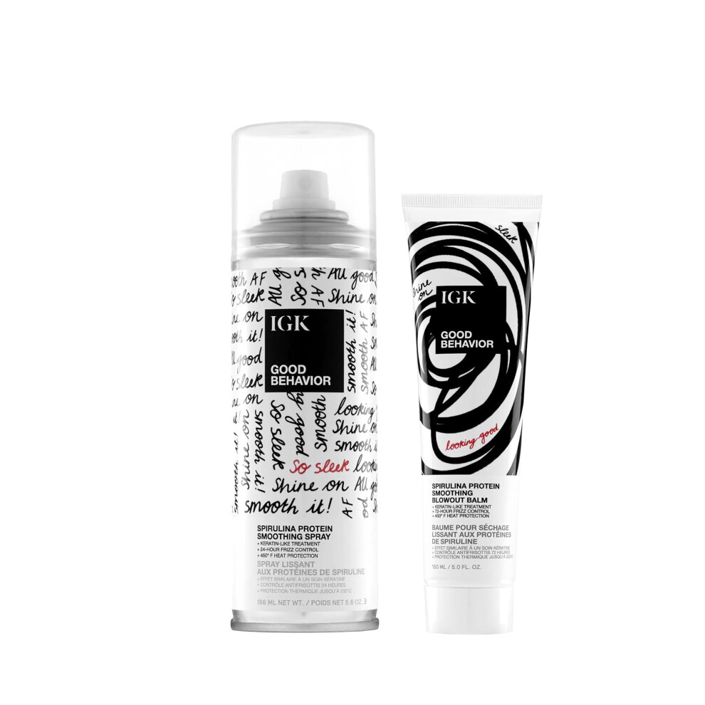 Igk Not,Specified Good Behavior Spirulina Protein Smoothing Spray + Anti-Frizz Smoothing Blowout Balm | Keratin Like Treatment + Frizz Control + Heat Protectant | V