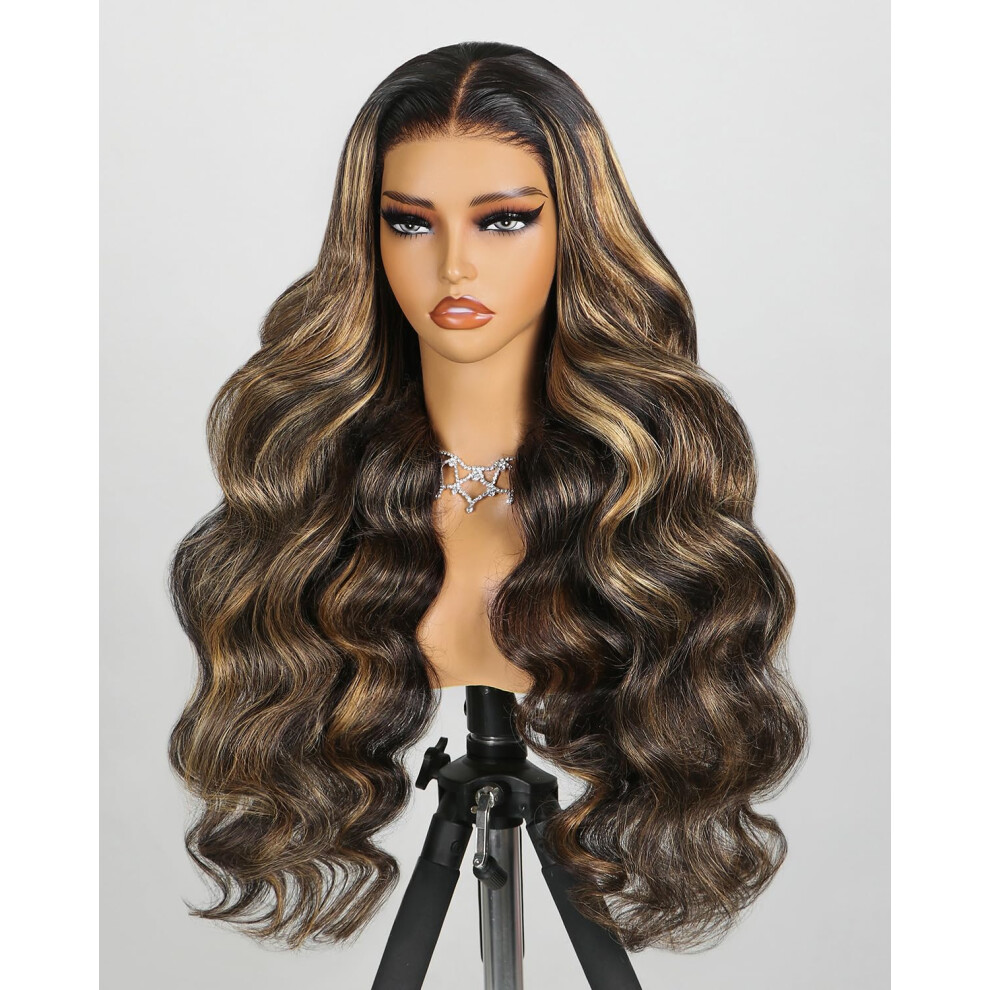 Megalook Hair Unisex Not,Specified Balayage Glueless Wigs Human Hair 12A Wear And Go Highlight Ombre Body Wave Wig Upgraded Pre Plucked Pre Cut 6X5 Closure Wigs Human Hair