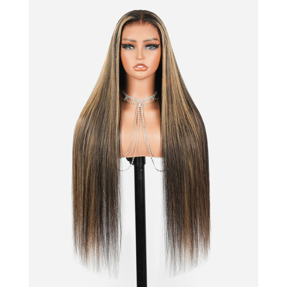 Cheveux Megalook Unisex Not,Specified Megalook Hair Glueless Wigs Human Hair Pre Plucked Pre Cut Balayage Wig Human Hair 6X5 Lace Closure Wig Human Hair 220% Density Highlight Straight Wig