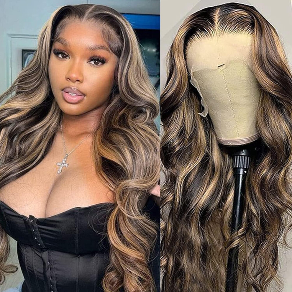 Megalook-Haare Unisex Not,Specified Megalook Hair Highlight Lace Front Wig Human Hair 200% Density Balayage Wig Human Hair 13X4 Ombre Lace Front Wig Human Hair Pre Plucked With Baby Hair