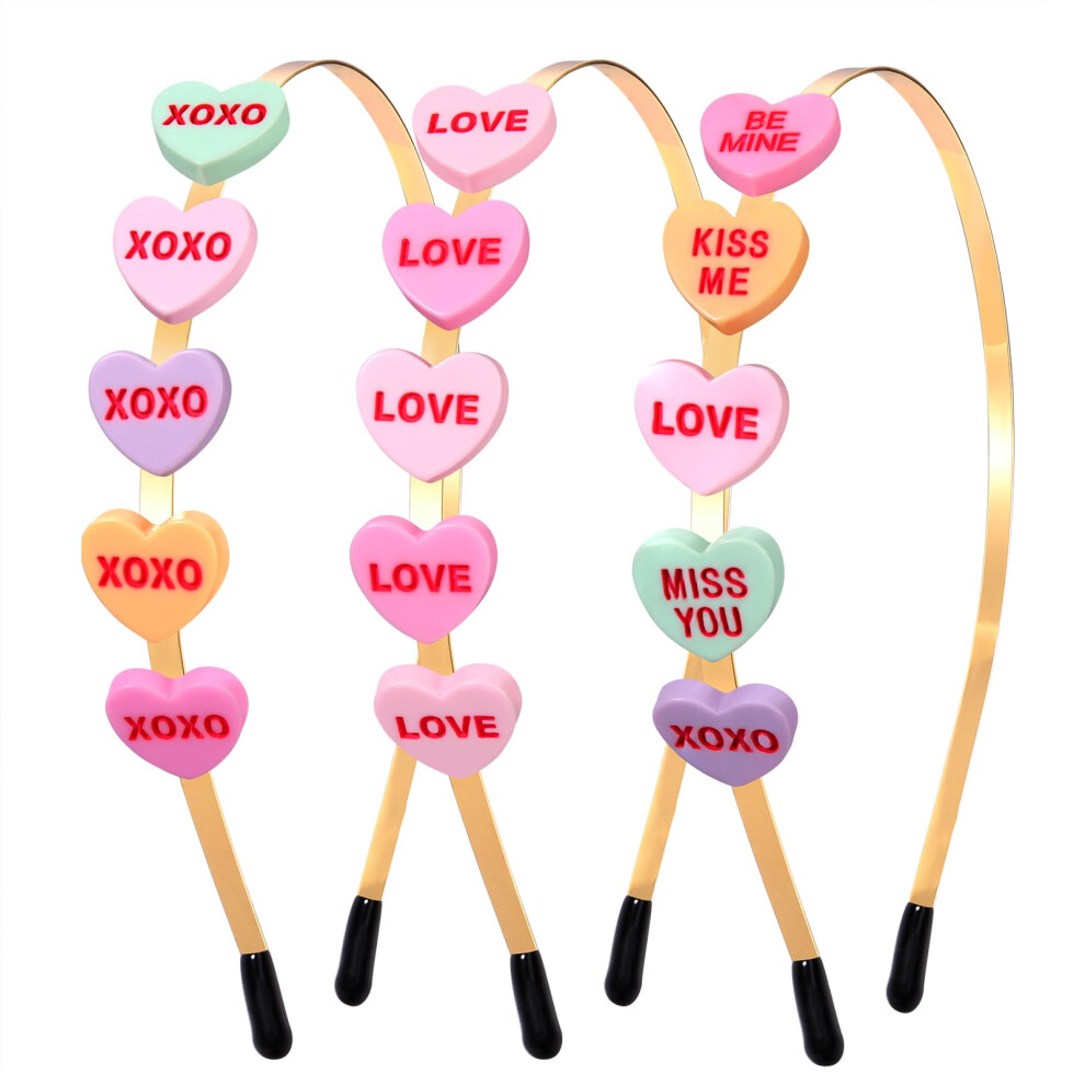 Phalin 3Pcs Valentines Day Heart Headbands For Women Glitter Crystal Heart Hairbands Sweet Love Heart Hair Accessory Gifts
