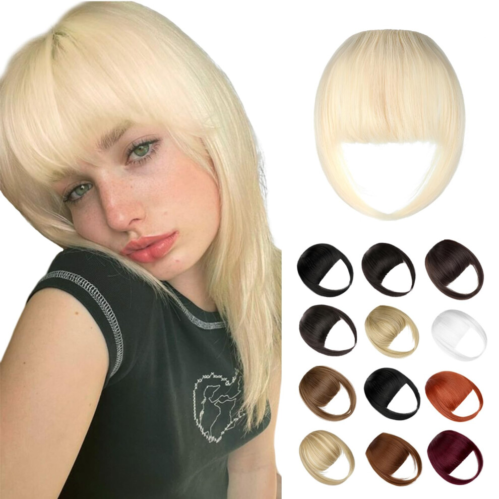 Wodelanle Natural Clip On Bangs And Hair Extensions Faux Blonde French Bangs With Temples For Daily Wear