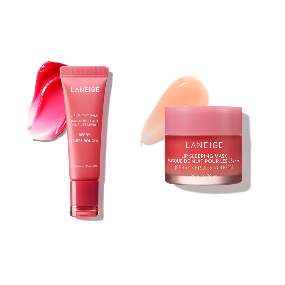 LANEIGE Day and Night Berry Lip Duo Bundle: Lip Sleeping Mask & Lip Glowy Balm Bundle with Vitamin C  Murumuru Seed & Shea Butter  Antioxidants for Fl