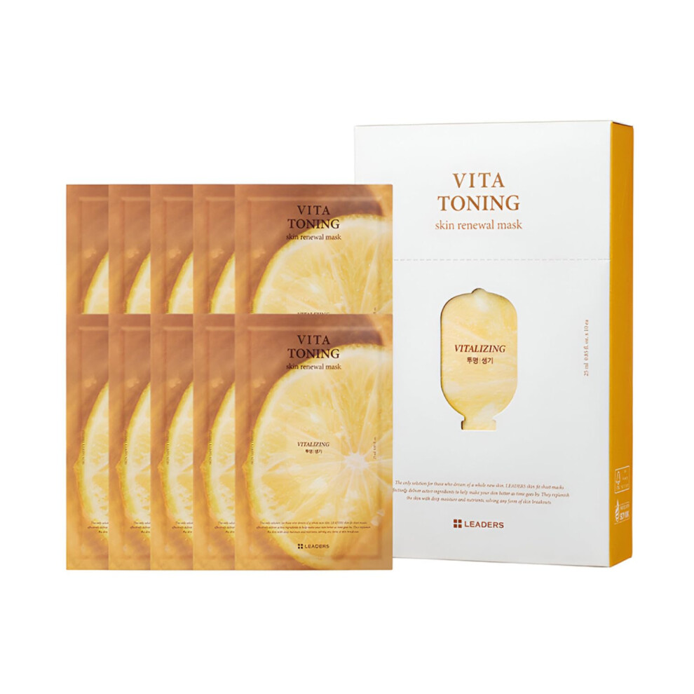 Ledere Leaders Vita Toning Skin Renewal Mask - Nourishing & Revitalizing Sheet Mask For Healthy Skin | Soft Breathable & Skin Friendly Face Mask - 10 Sheet
