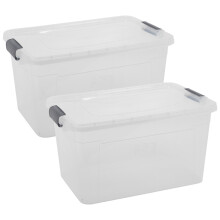 (2x30L) Clear Plastic Storage Box Lid Home Office Garage