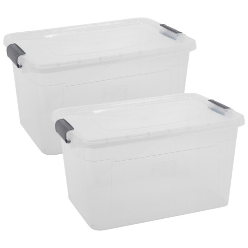 URBN Living (2x30L) Clear Plastic Storage Box Lid Home Office Garage