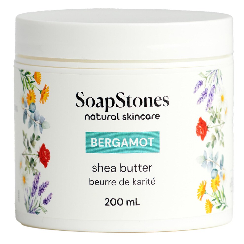 Beurre corporel à la bergamote et à la stéatite - Pot de 200 ml de beurre de karité biologique à l'huile de coco pour une hydratation en profonde