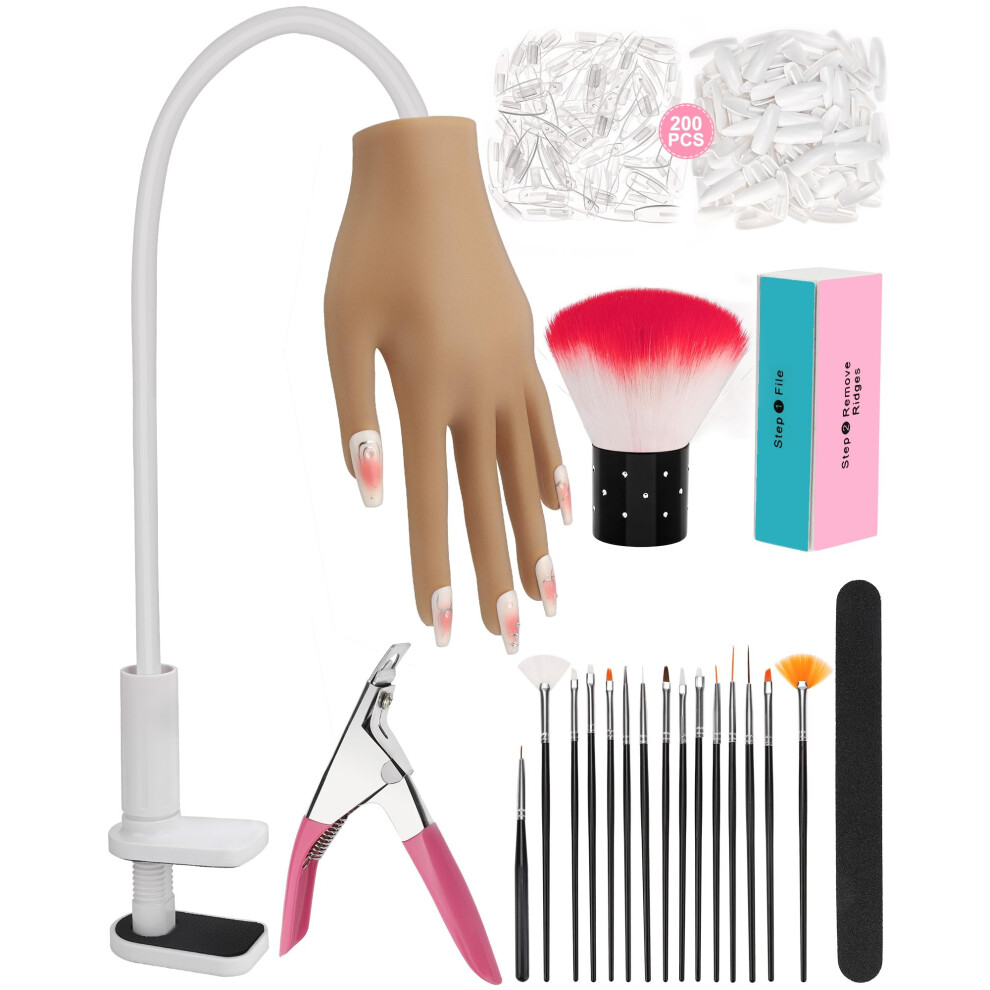 Difenni Practice Hand For Acrylic Nails Silicone Hand For Nail Practice Nail Tips Won't Fall Off Nail Hand Flexible Nail Practice Hand For Beginners 13.7 X