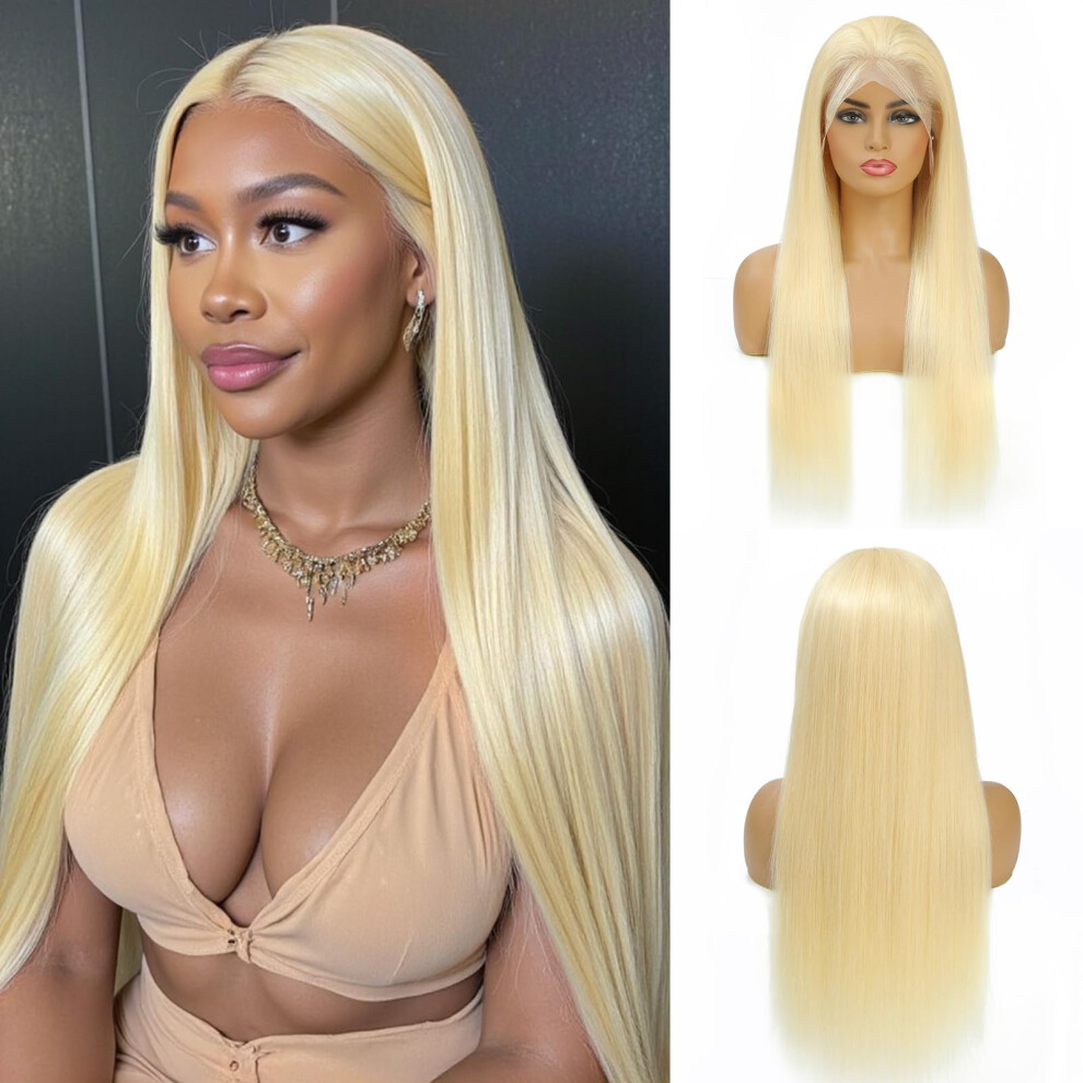 Perruque Lace Front Wig Xfjt 613, Cheveux Humains Lisses, 13X6, Sans Colle, Blonde, Densit 200, Naissance De Cheveux Naturelle Avec Cheveux De B-image