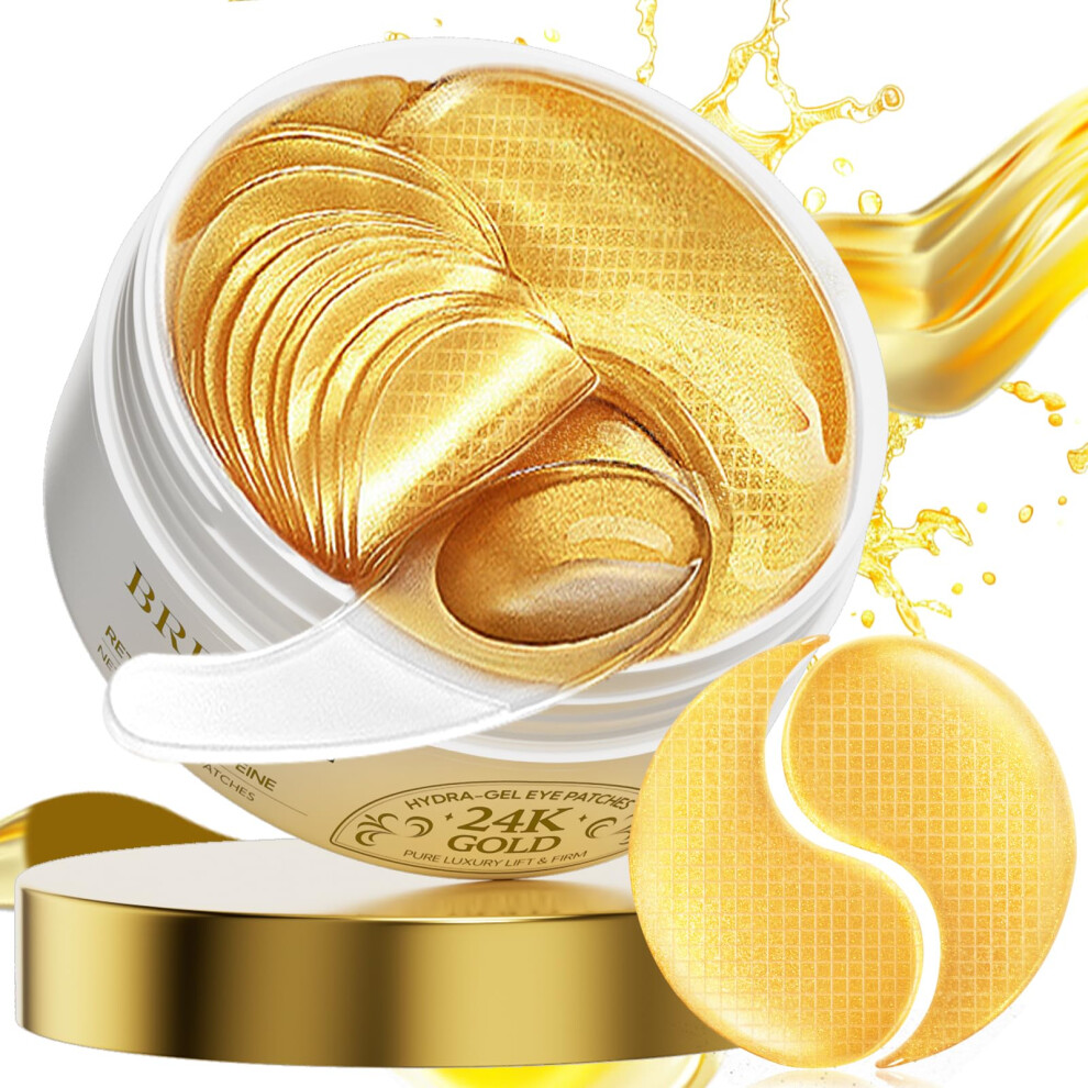 Breylee Gold/Dark 24K Eye Masks - 60 Pcs Retinol & Caffeine Under Eye Patches For Reduce Fine Lines & Wrinkles Puffy Eyes And Circles Treatments Im