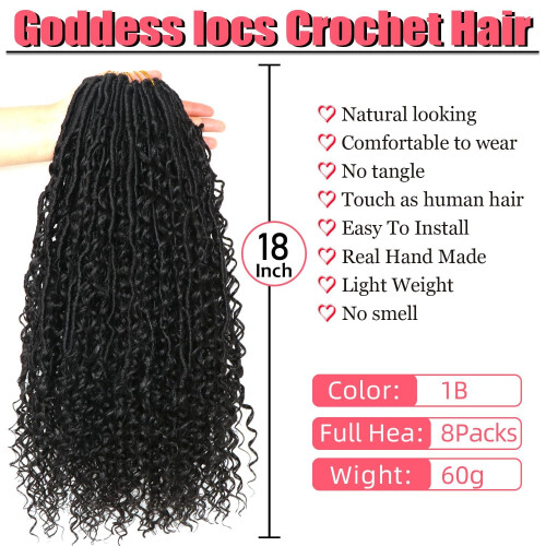 Cabelo de Crochê Goddess Locs 18 Polegadas 8 Pacotes Boho Faux Locs para Mulheres Negras 1