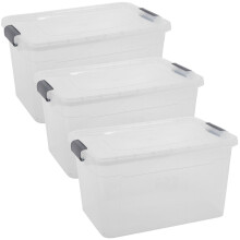 (3x30L) Clear Plastic Storage Box Lid Home Office Garage