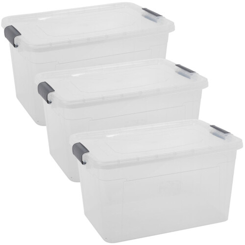URBN Living (3x30L) Clear Plastic Storage Box Lid Home Office Garage