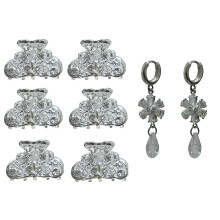 S?t med 7 Brudepakke 6 S?lvhvide Mini H?rkl?r Plus 1 Par TearDrop Dangle ?reringe 6-1-F750tearDrop