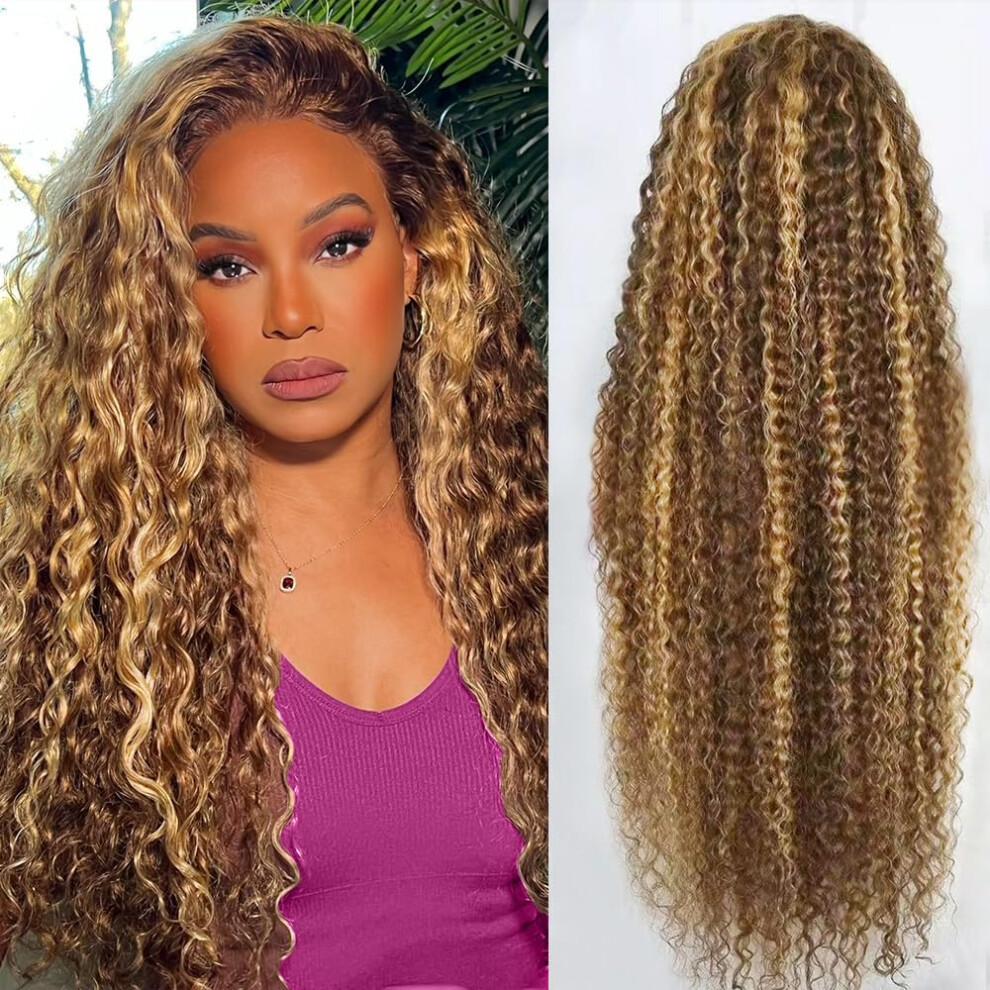 Abbildung Unisex Not,Specified 30Inch Highlight Ombre Lace Front Wig Human Hair 13X6 Hd Honey Blonde 4/27 Deep Wave Lace Frontal Wigs Glueless Wigs Human Hair Pre Plucked