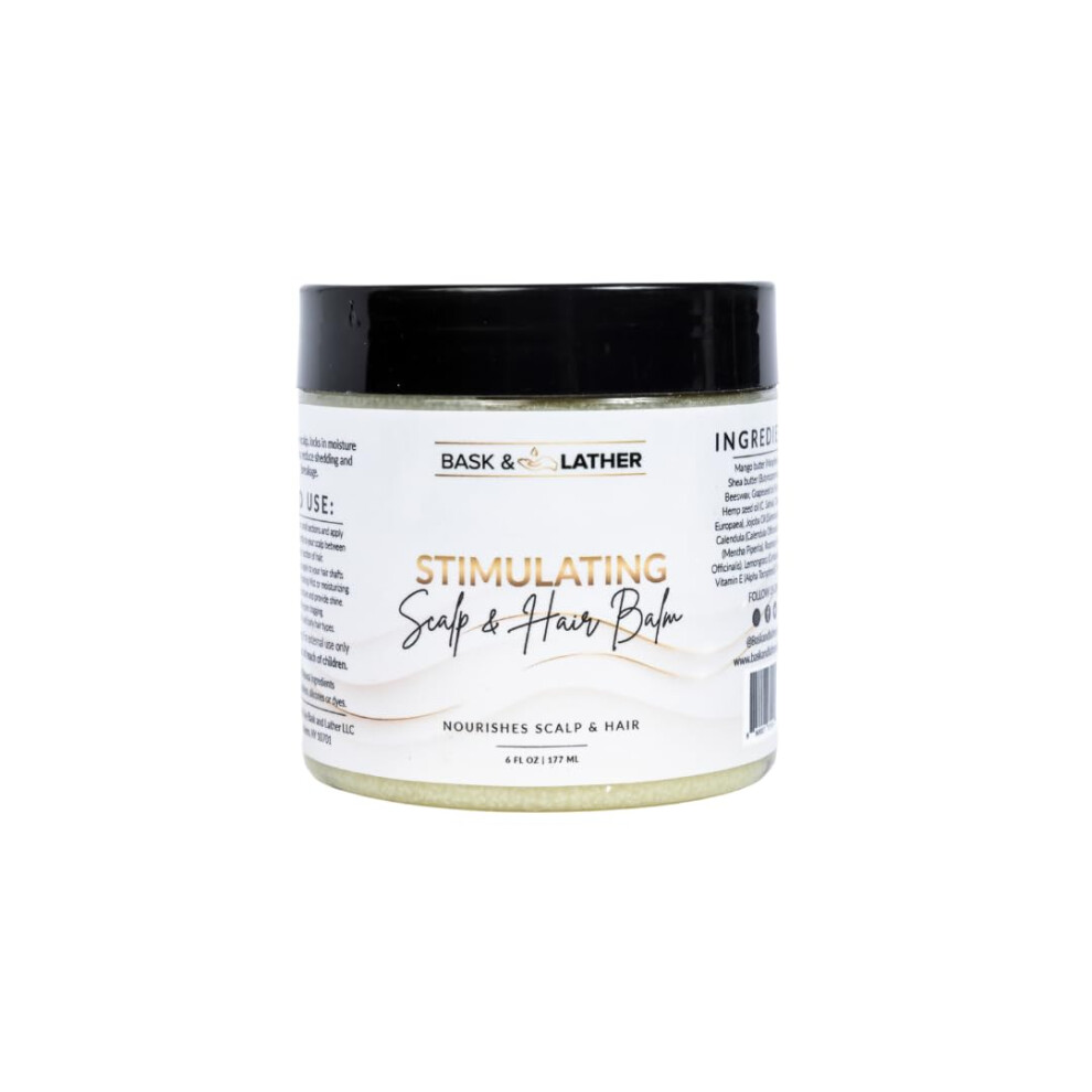 Bask & Lather Stimulating Scalp & Hair Balm For Growth With Mango & Shea Butter, Jojoba Oil, Peppermint & Rosemary, Vitamin E - B0dsckbjld