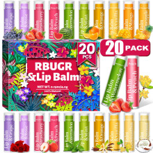 RBUGR Pacote de 20 Bálsamos Labiais, 12 Aromas Naturais, Hidratante para Lábios Secos