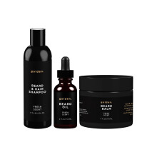 Zestaw do brody Golden Grooming Co. - 2 uncje olejku do brody 4 uncje balsamu do brody i 8 uncji szamponu do brody i wlosw - calkowicie naturalny ze