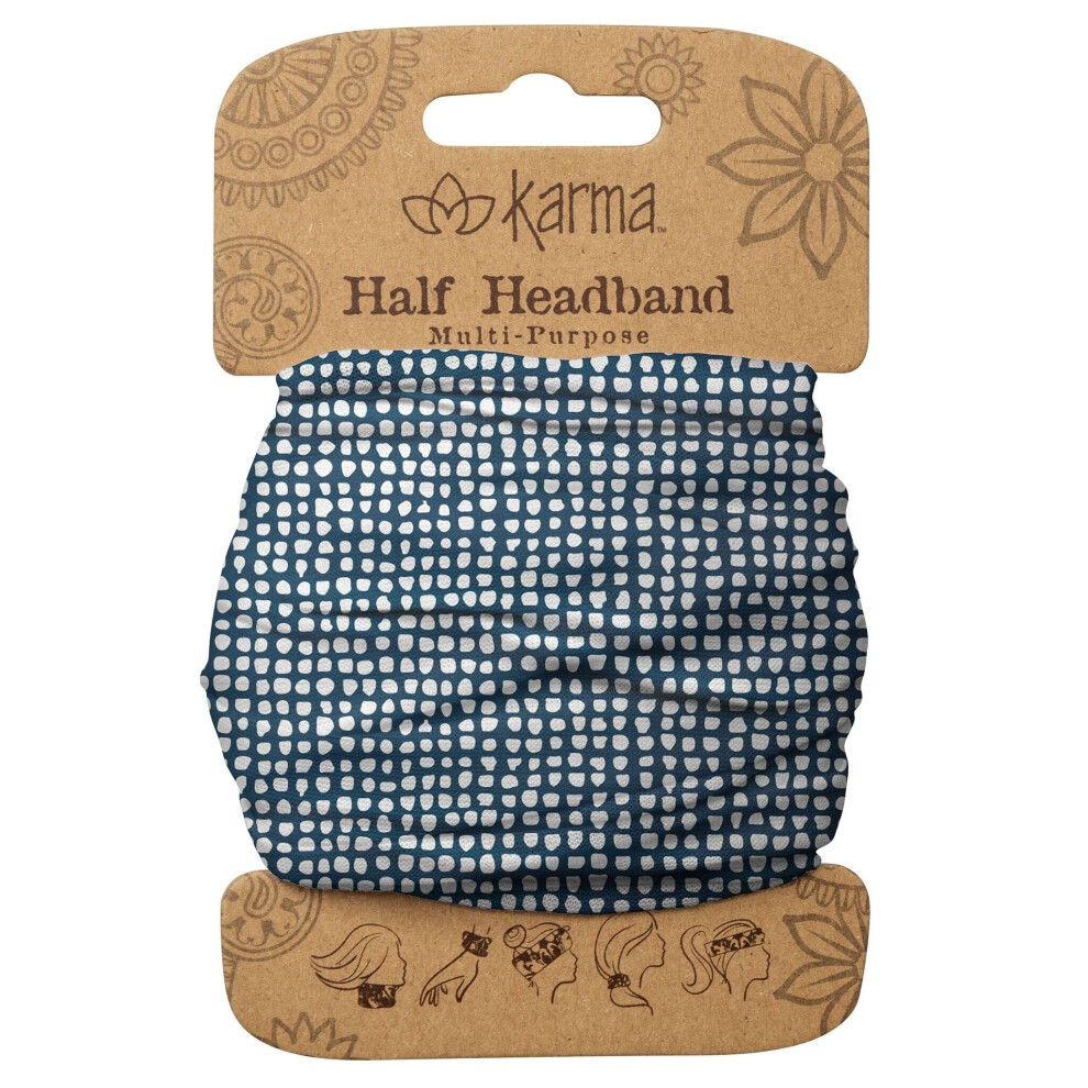 Bandeau Karma    pois bleu marine pour femme - Taille M - Bandeau en tissu et foulard extensible - Bleu marine/blanc