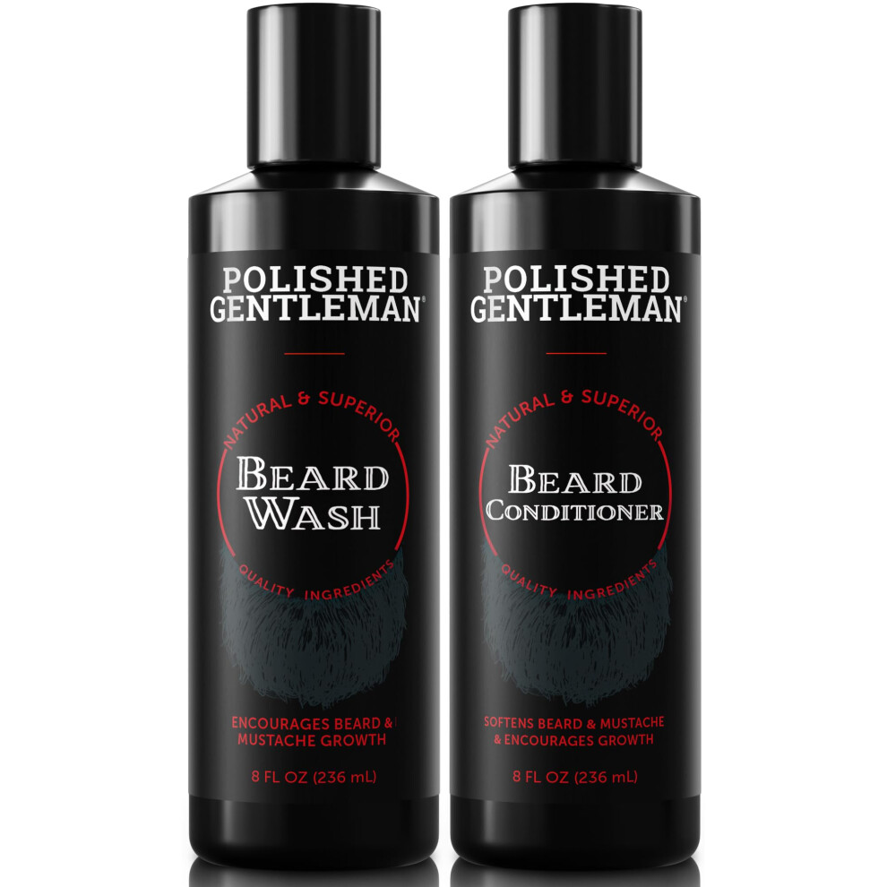 Coffret nettoyant et revitalisant pour barbe Polished Gentleman - Adoucit et renforce - Shampoing     barbe avec huile de croissance - Hydratant et