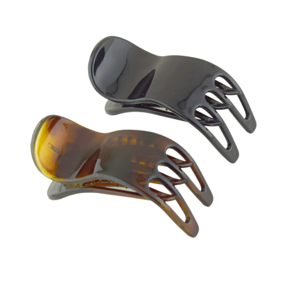 Lot de 2 pinces    cheveux de yoga    m  choire coulissante lat  rale moyenne en cellulo  d noir et   caille de tortue