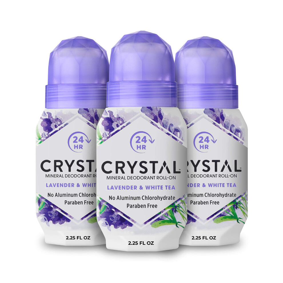 Crystal Essence Crystal Aluminum Free Mineral Deodorant Roll-On For Women & Men Lavender & White Tea - Paraben Free - Certified Cruelty Free & Vegan Deodorant - Prev