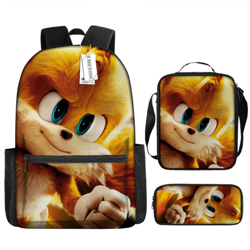 (S17, Three-piece backpack) New backpack SONIC Sonic three-piece set schoolbag for primary and secondary school students, children's backpack, lunch bag, pen bag