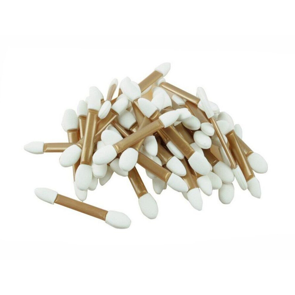 Lot de 50 pinceaux de maquillage jetables dor  s et blancs, applicateurs de fards    paupi  res, double face, avec embout   ponge