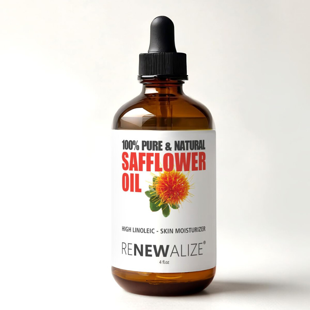 Renewalize Dark Safflower Seed Oil Face Moisturizer - 4 Oz. Glass Bottle With Dropper | High Linoleic Facial Serum Regimen For Acne And Oily Skin | Best All Natu