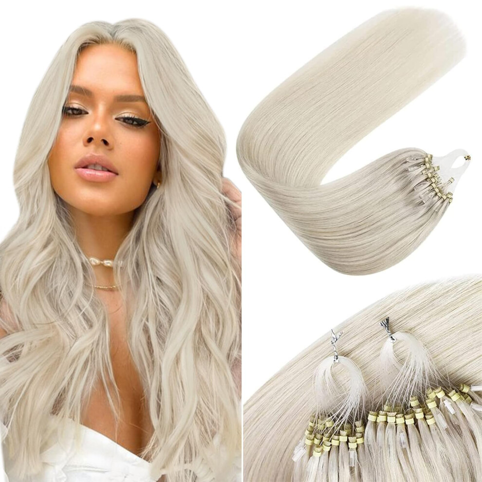 Sunny Hair Unisex Silver Micro Link Hair Extensions Human Hair Platinum Blonde Micro Hair Extensions Human Hair Cold Fusion Micro Bead Hair Extensions Real Human Ha