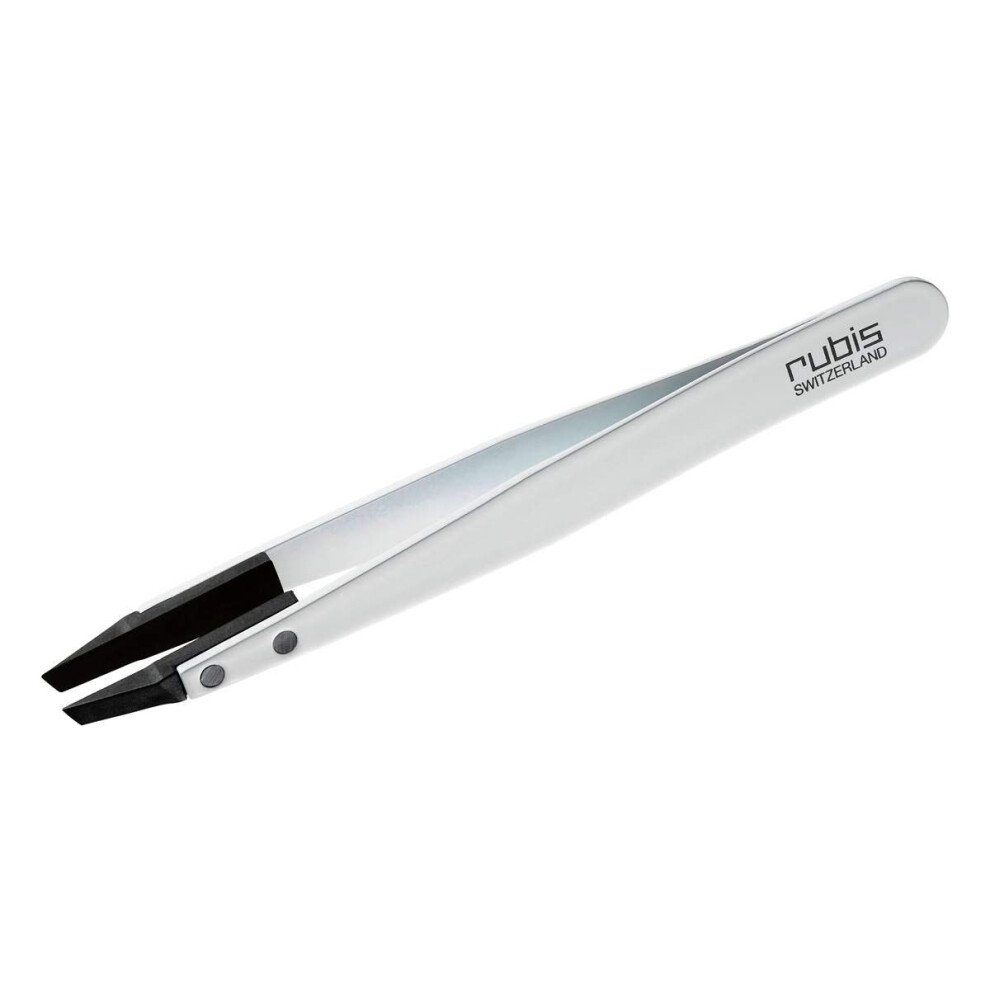 Rubis White Classic Techno Stainless Steel Tweezers For Precise Eyebrows And Hair Removal Slanted Polymer Tips 1Ks105 Switzerland Swiss Made W