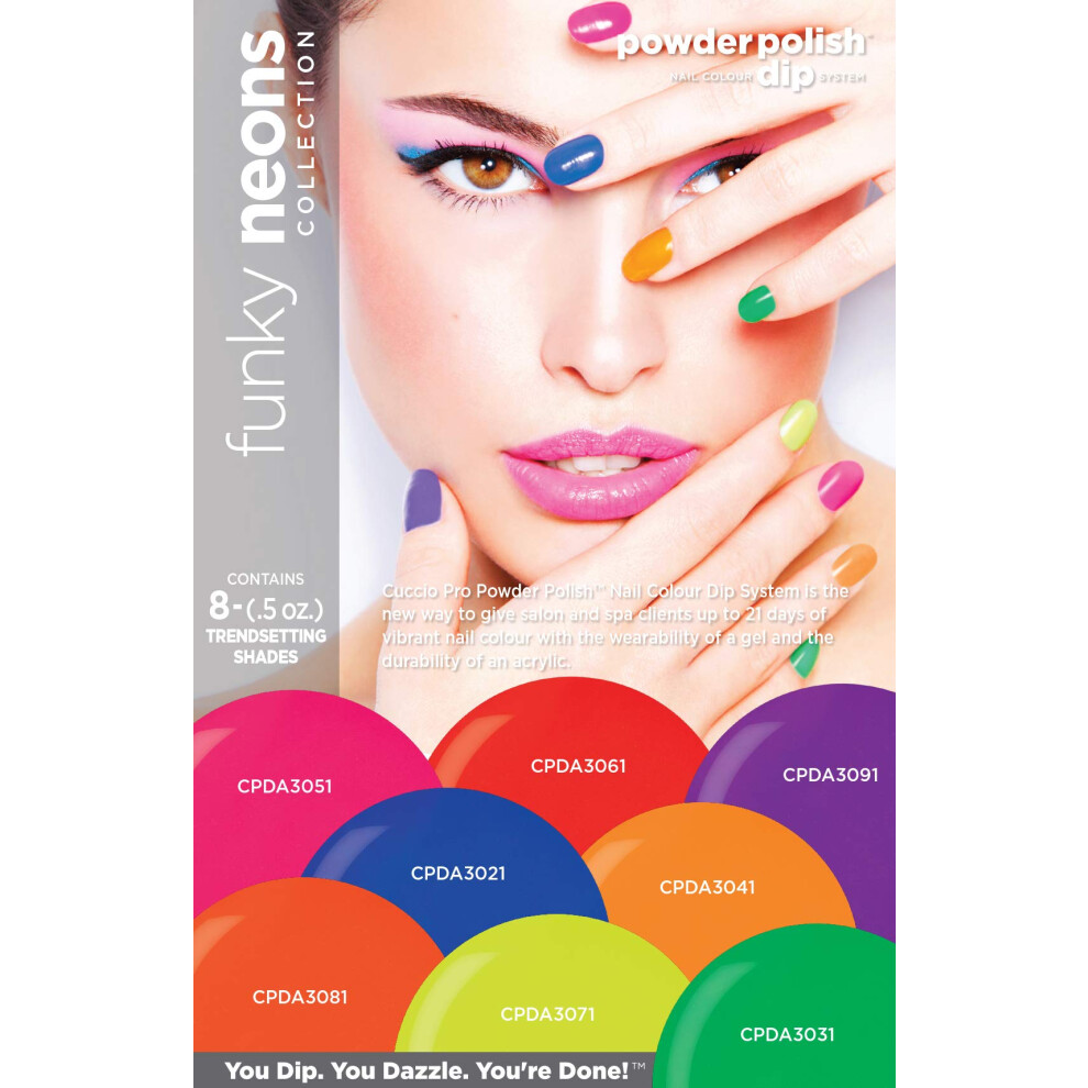 Cuccio Pro Powder Polish Nail Colour Dip System - Funky Neons 8 X 0.5 Oz 8Count