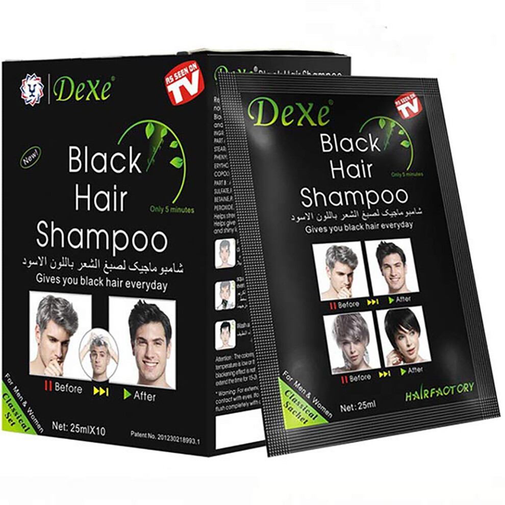 Uniforu Black Instant Hair Dye Hair Color Shampoo Semi-Permanent Hair Shampoo - 10-Bag/Box (Black)