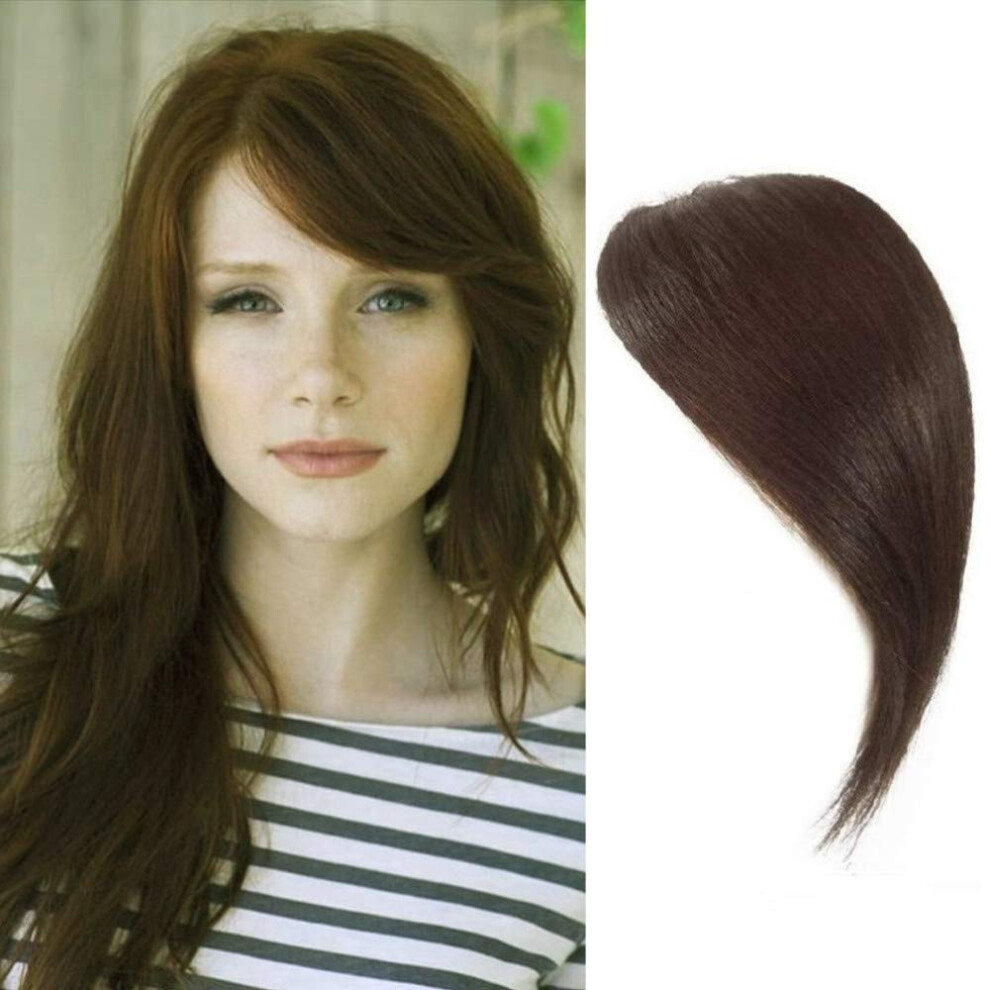 Dsoar Side Bangs Clip In Human Hair Bangs Natural Clip On Side Bang Straight Fringe Real Hair Extensions(Dark Brown)