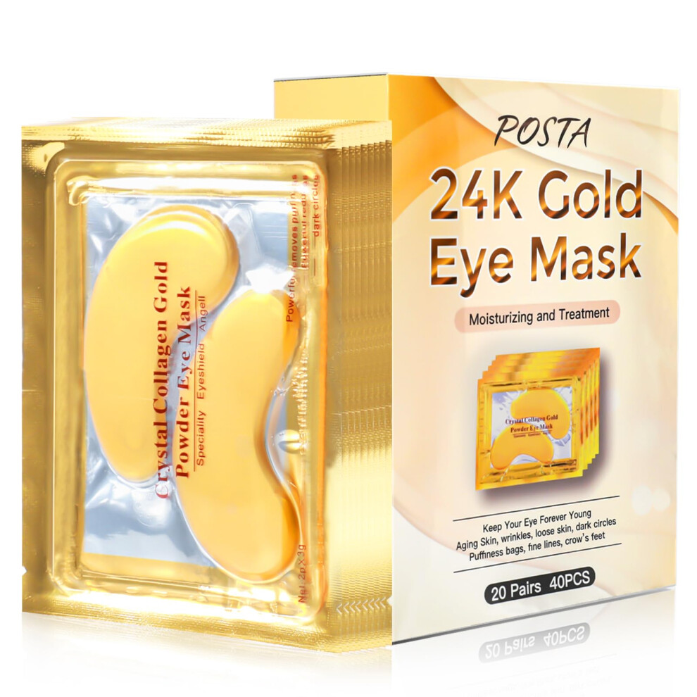Posta Gold/Dark 24K Eye Mask 20 Pairs Eye Treatment Mask With Collagen Under Eye Mask Treatment For Puffy Eyes Circles Corrector Used For Eye Bags