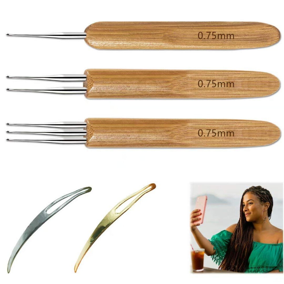 Ensemble De 5 Outils Pour Dreadlocks Comprenant 3 Crochets Pour Dreadlocks, 1 Crochet, 2 Crochets, 3 Crochets, Aiguille Tisser Les Cheveux, 2 O-image