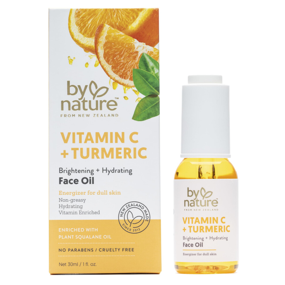 By Nature Brightening & Hydrating Face Oil - Vitamin C Oil & Turmeric Extract Enriched With Plant Squalane Oil For Face- Revitalize Dull Tired Skin