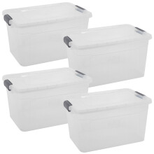 (4x30L) Clear Plastic Storage Box Lid Home Office Garage