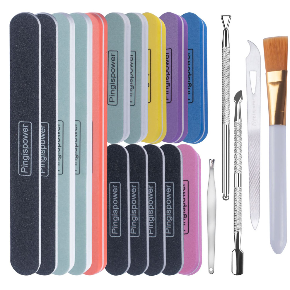 Pingispower Nail Files And Buffers 20Pcs Professional Nail File & Nail Buffer Block For Natural & Acrylic Nails 100/180 & 600/3000 Grit Nail Filer