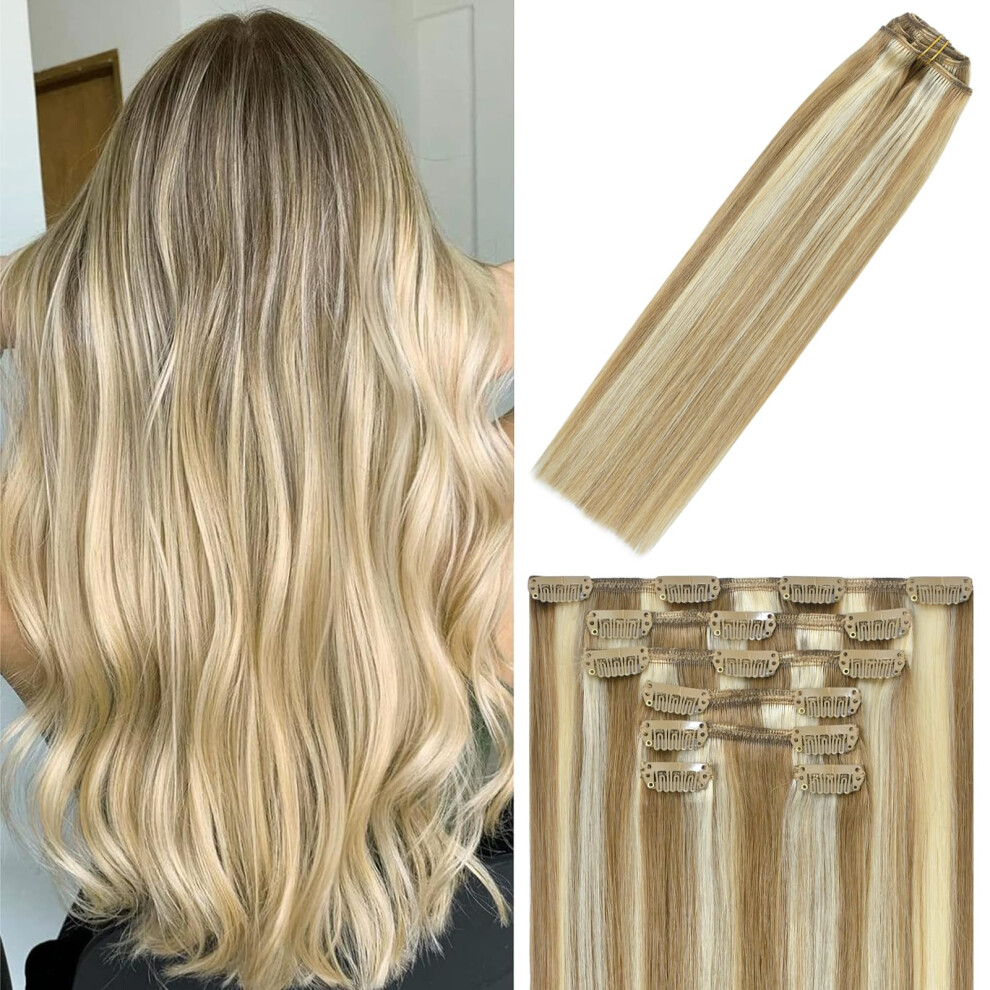 Vindtusch Windtouch Clip In Hair Extensions Human Hair Balayage Mixed Bleach Blonde 15Inch 70G Highlights For Blonde Remy Hair 7Pcs #18P613 Gift For Women Not,Specified