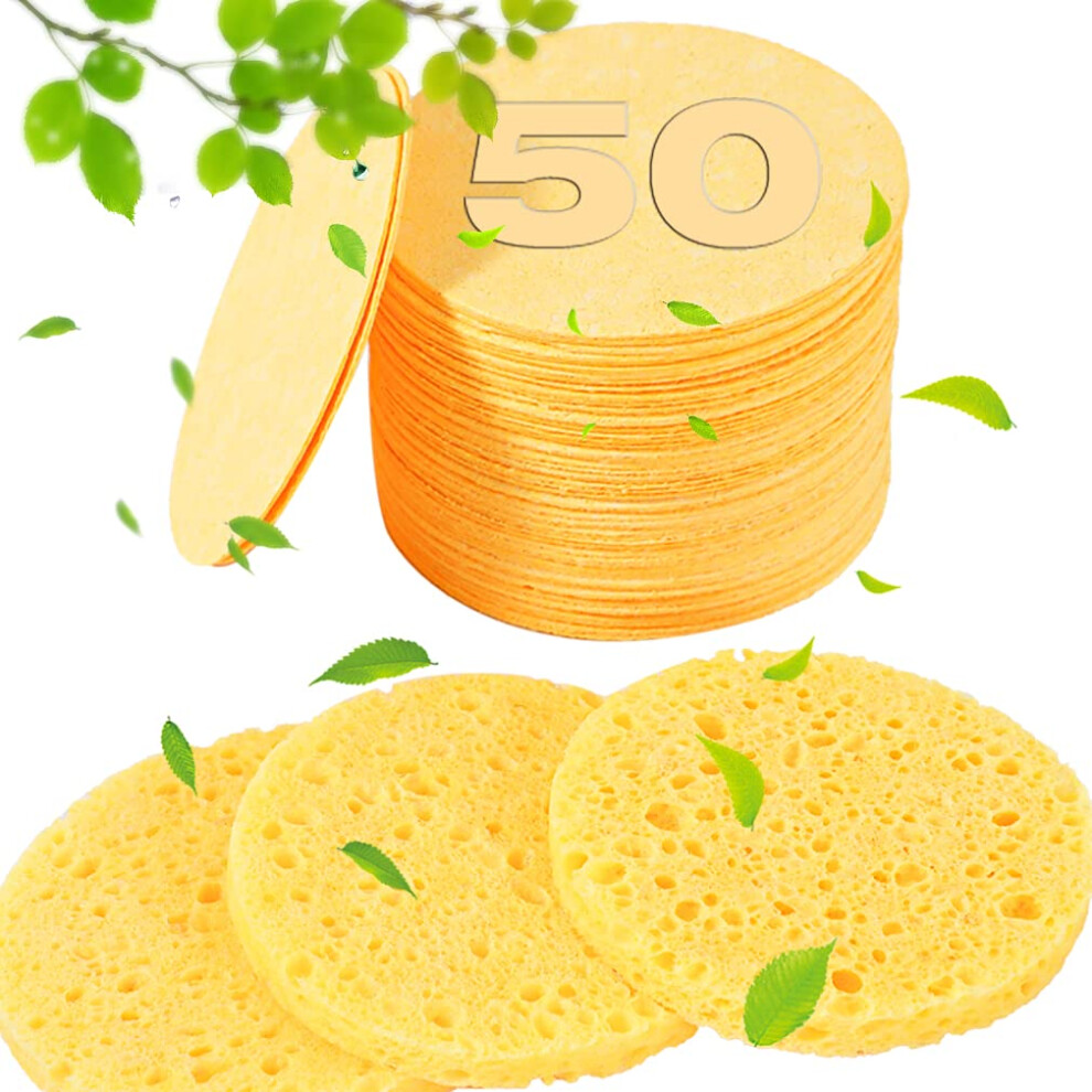 Metuuter 50-Count Compressed Facial Sponges For Estheticians- 100% Natural Cellulose Face Sponge Professional Cosmetic Spa Sponges For Face Cleansing Massage