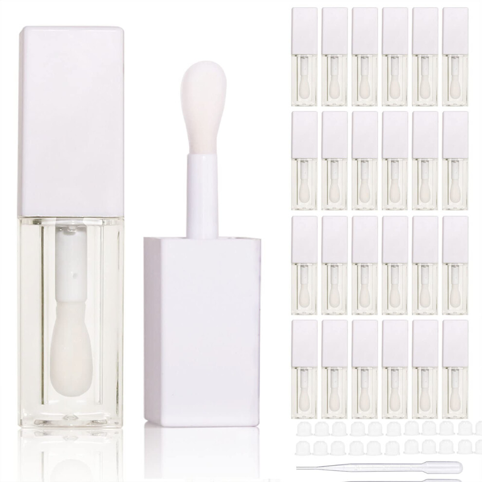 Cosidea 24Pcs 5Ml Empty White Square Lipgloss Tubes Bulk Wholesale With Big Wand Lipgloss Containers