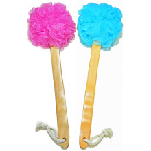Shower Loofah Body & Back Scrubber - Exfoliating Loofah Bath Brush On a Stick - with Long Wooden Handle Back Brush for Men & Women - Easy Reach B
