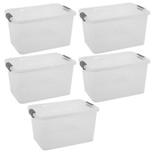 (5x30L) Clear Plastic Storage Box Lid Home Office Garage