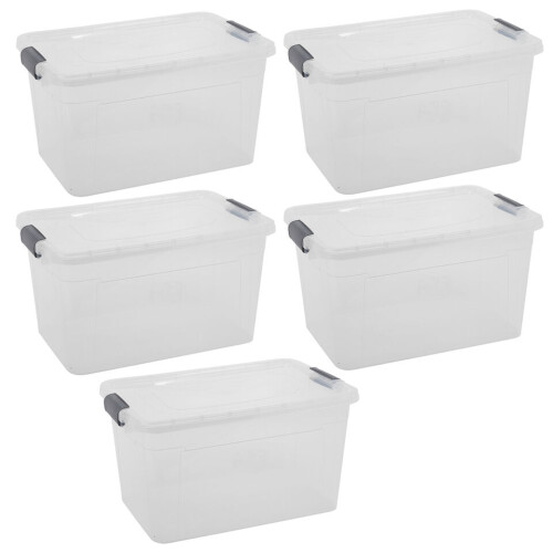 URBN Living (5x30L) Clear Plastic Storage Box Lid Home Office Garage