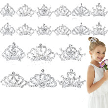 Princess Crown fsuszett lnyoknak 18 db ezst tiara korona fsuvel Crystal Tiara fejpnt strasszos hajdarab kisgyermek menyasszonyi hajkiegsztok s
