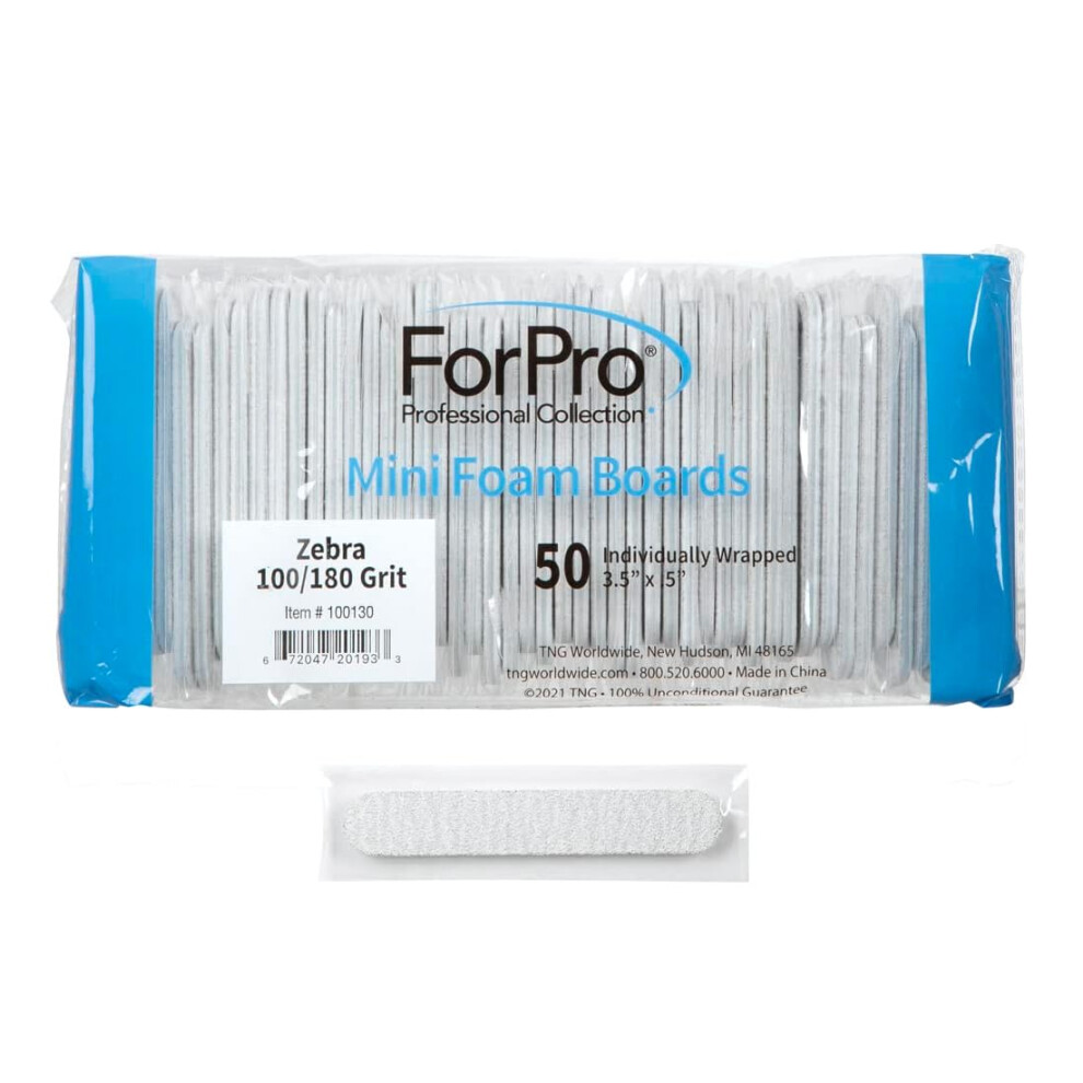 Lime Ongles Double Face Forpro Professional Collection Mini Foam Board Zebra, Grain 100/180, Emball E Individuellement, 3,5 L X 0,5 L, 50 Unit S-image