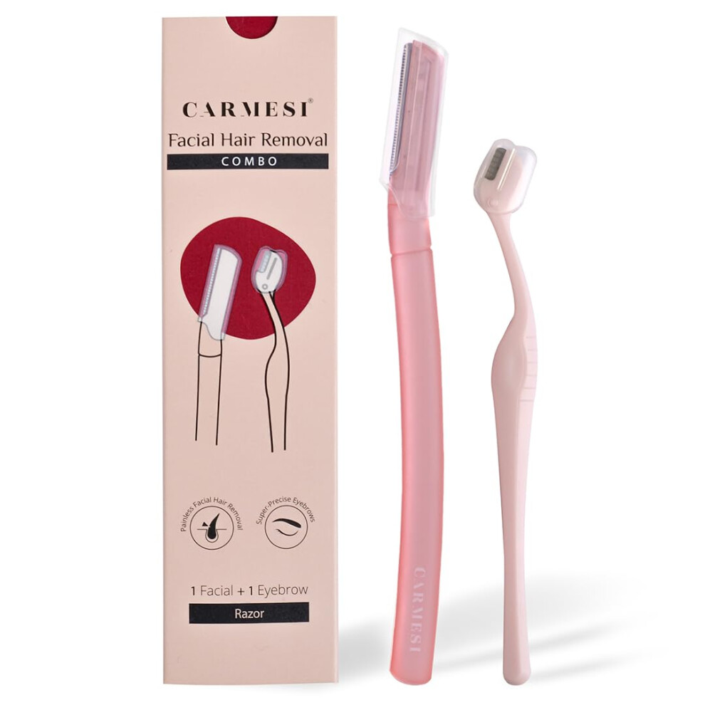 Carmesi Peach Facial Hair Removal Combo With Face Razor + Eyebrow Razor | Painless & Precision Face Hair Removal | For Eyebrows Upper Lip Fuzz & For